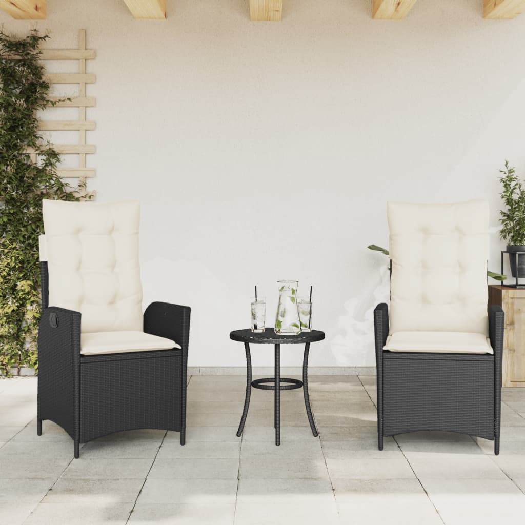 vidaXL Gartensessel Verstellbar mit Kissen Schwarz Poly Rattan