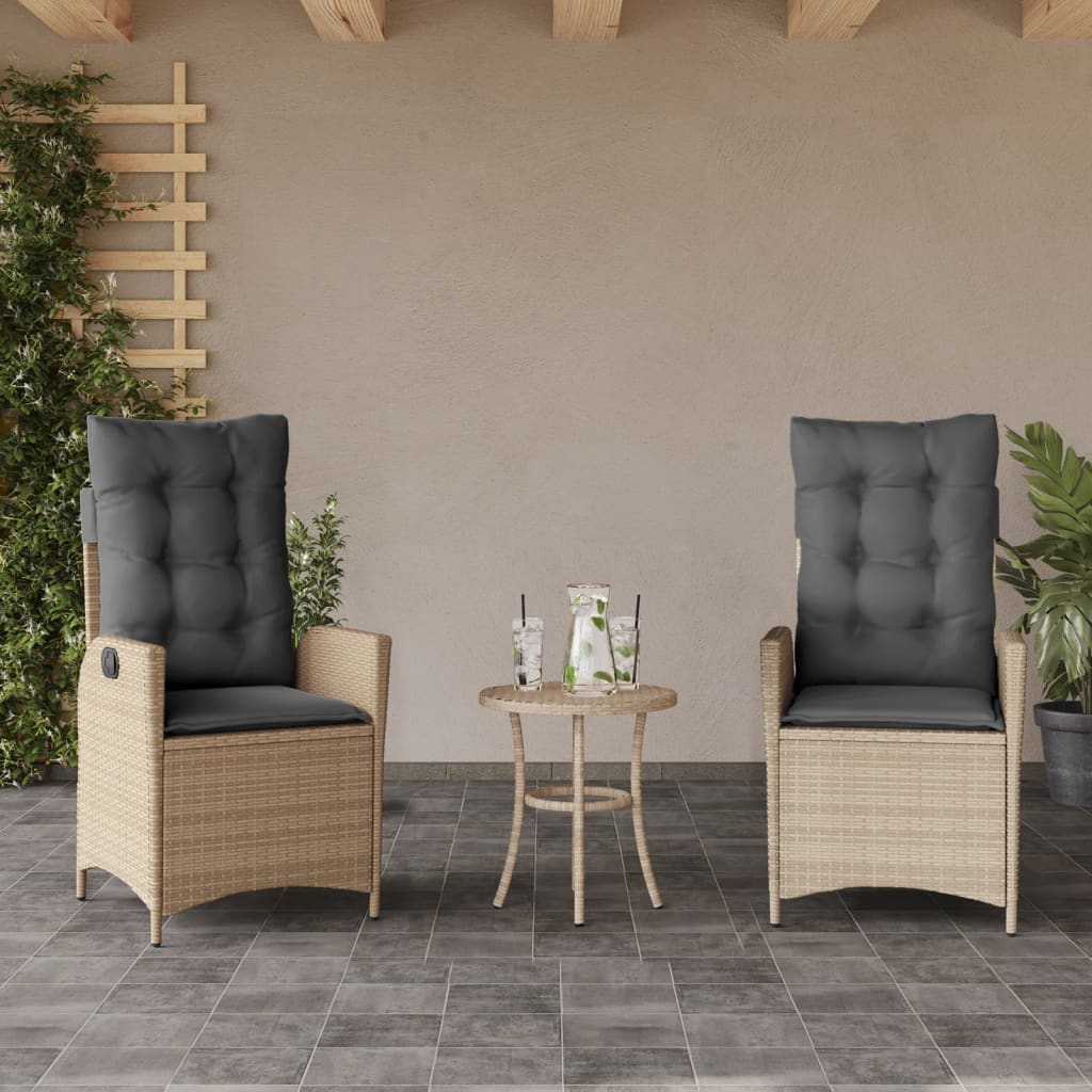 vidaXL Gartensessel Verstellbar mit Kissen Schwarz Poly Rattan