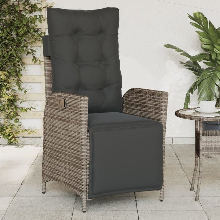 vidaXL Gartensessel Verstellbar mit Kissen Schwarz Poly Rattan