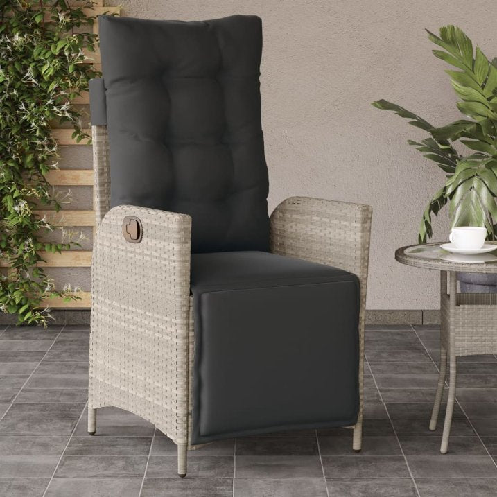 vidaXL Gartensessel Verstellbar mit Kissen Schwarz Poly Rattan