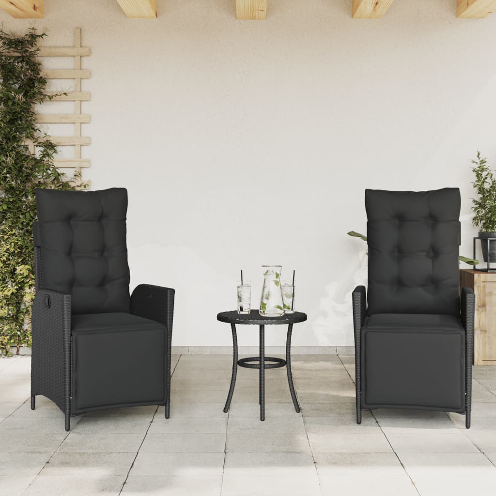 vidaXL Gartensessel Verstellbar mit Kissen Schwarz Poly Rattan