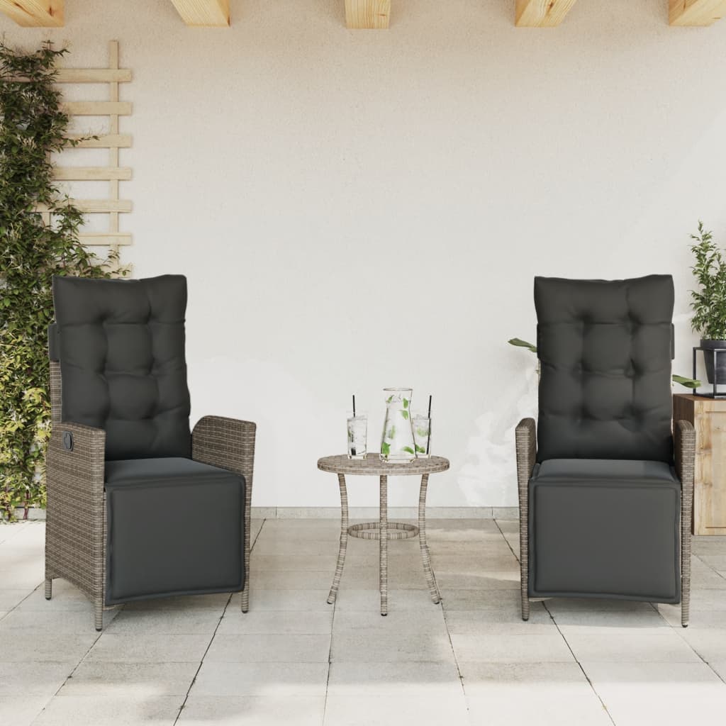 vidaXL Gartensessel Verstellbar mit Kissen Schwarz Poly Rattan