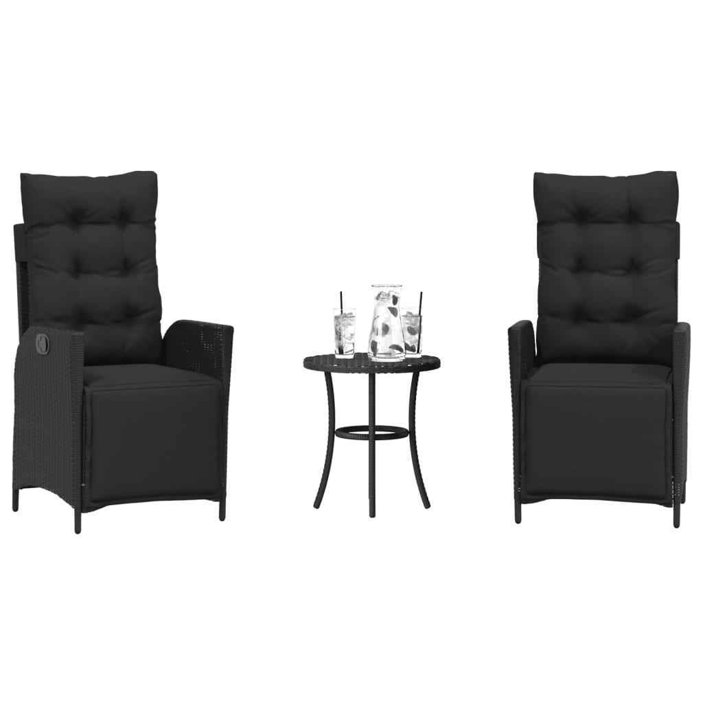 vidaXL 3-tlg. Bistro-Set mit Kissen Schwarz Poly Rattan