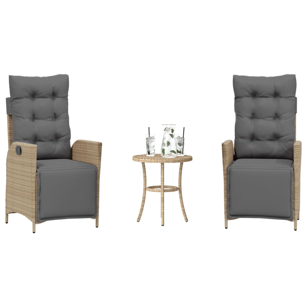 vidaXL 3-tlg. Bistro-Set mit Kissen Schwarz Poly Rattan