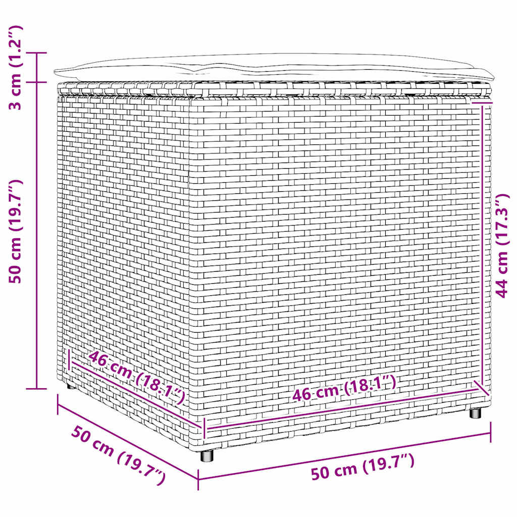 vidaXL Kissenbox mit Speicher Schwarz 50 x 50 x 50 cm Poly-Rattan