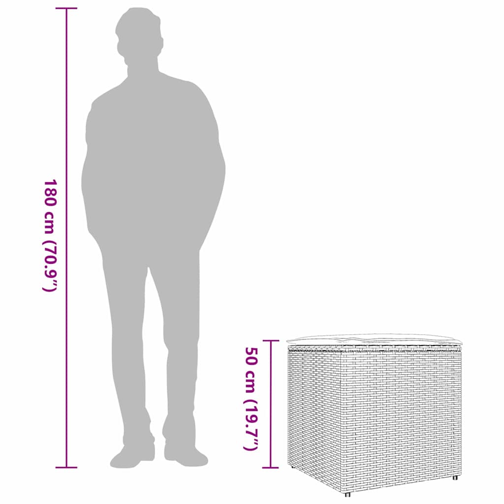 vidaXL Kissenbox mit Speicher Schwarz 50 x 50 x 50 cm Poly-Rattan