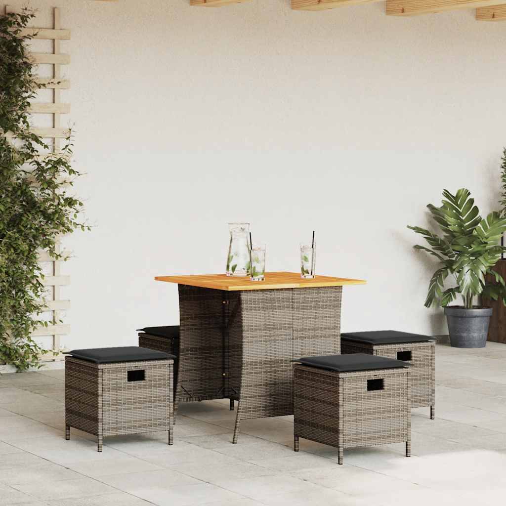vidaXL 5-tlg. Garten-Essgruppe mit Kissen Schwarz Poly Rattan