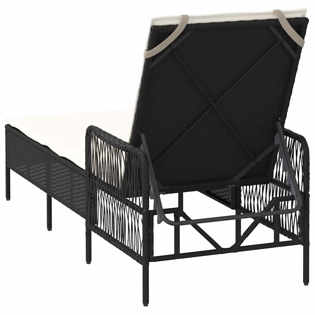 vidaXL Sonnenliege Schwarz und Cremeweiß 55 x 200 x 92 cm Poly-Rattan