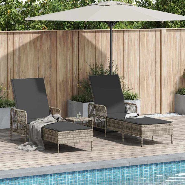 vidaXL Sonnenliege Schwarz und Cremeweiß 55 x 200 x 92 cm Poly-Rattan