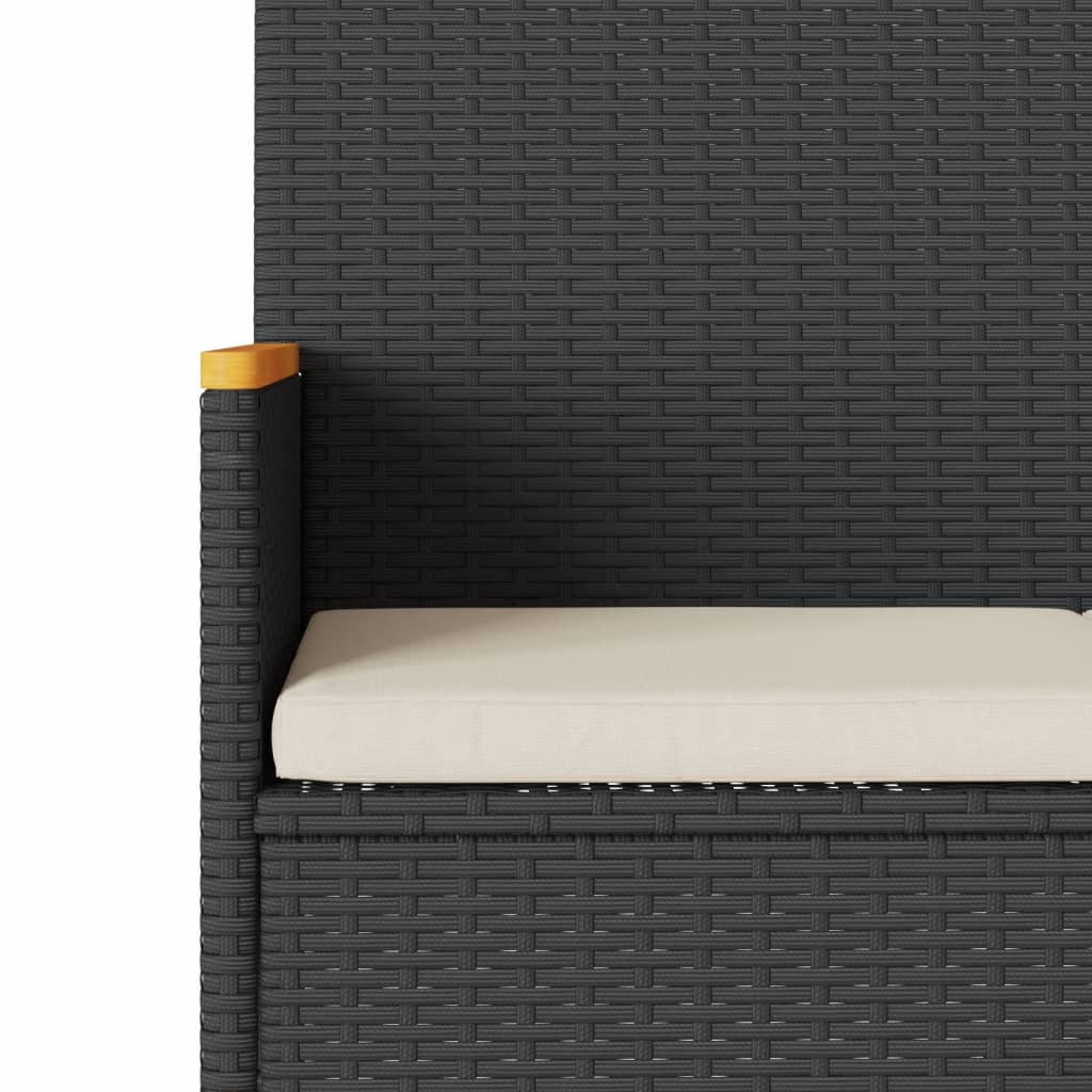 vidaXL Gartenbank 2-Sitzer mit Kissen und Tisch Schwarz Poly Rattan
