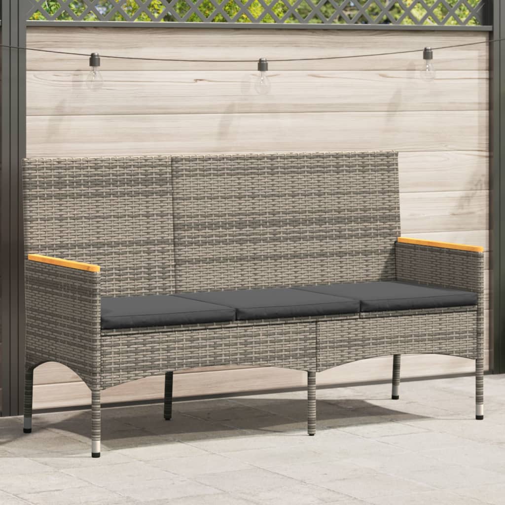 vidaXL Gartenbank 3-Sitzer mit Kissen Schwarz Poly Rattan