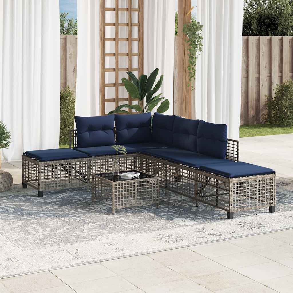 vidaXL 3-teiliges Ecksofa-Set für den Garten mit Kissen, grau, Polyrattan