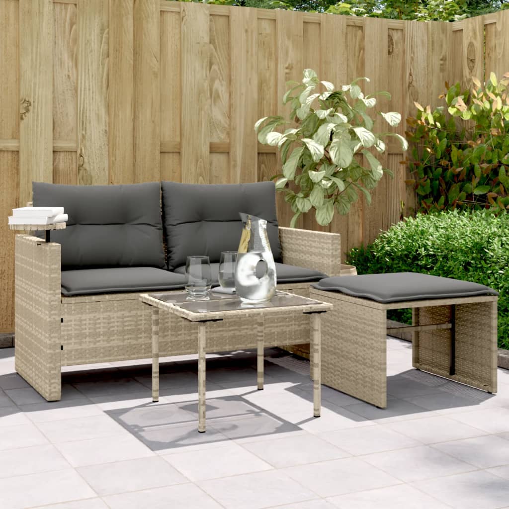 vidaXL 3-tlg. Garten-Sofagarnitur mit Kissen Schwarz Poly Rattan