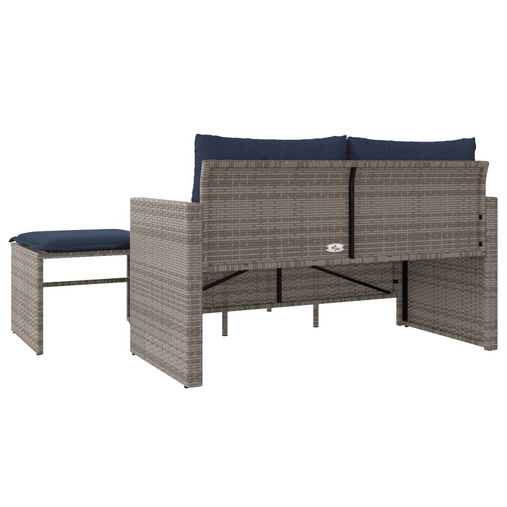 vidaXL 3-teiliges Gartensofa-Set mit Kissen, grau, Polyrattan