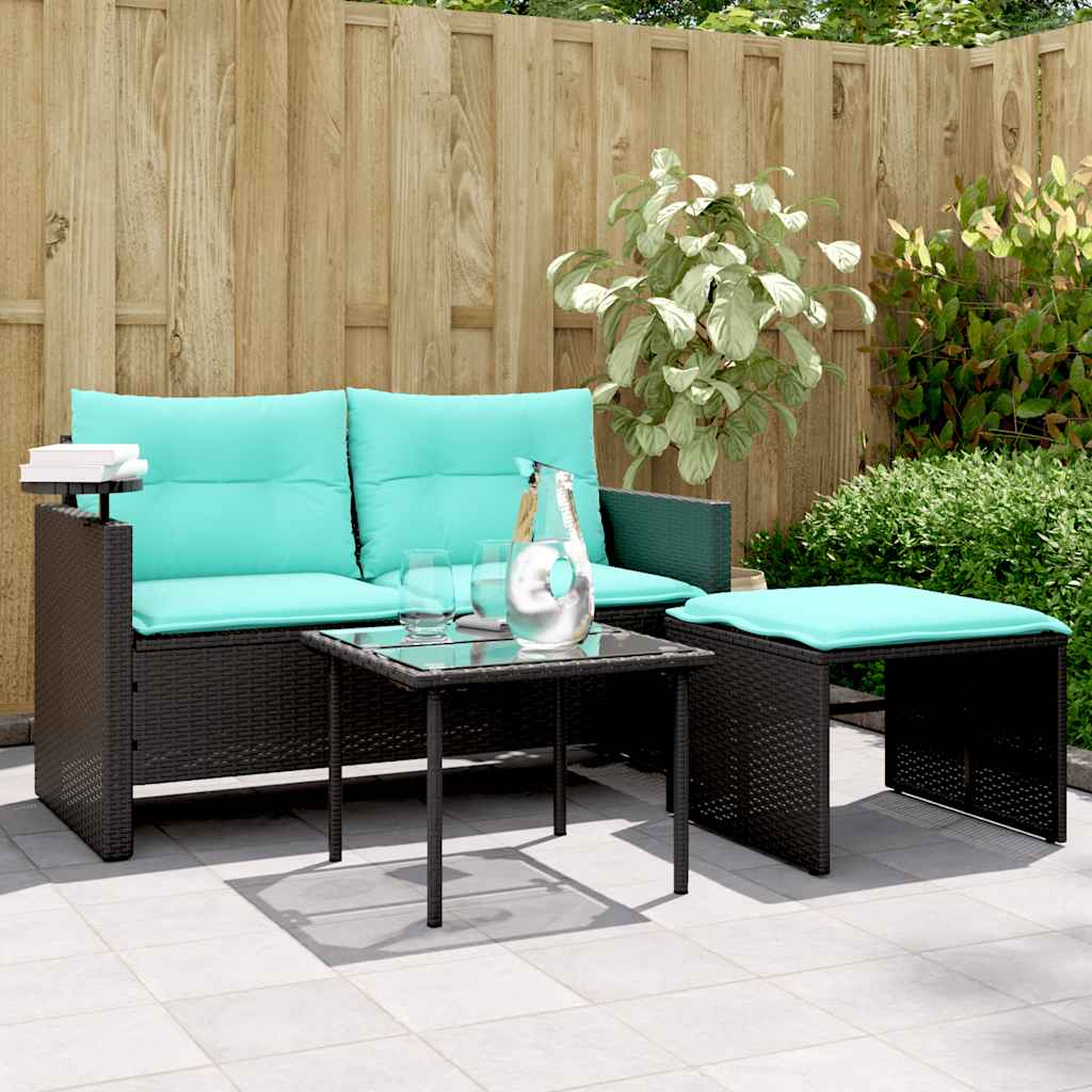 vidaXL 3-teiliges Gartensofa-Set mit Kissen, grau, Polyrattan
