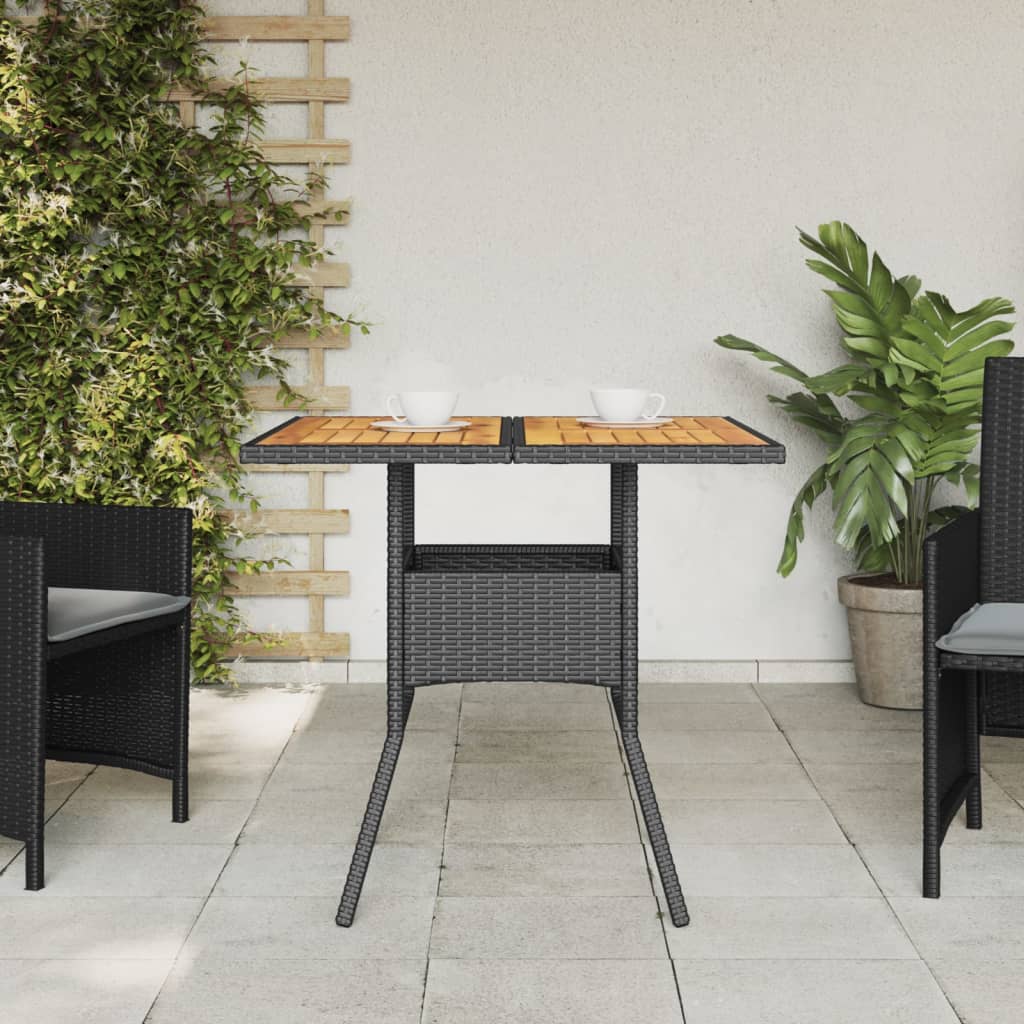 vidaXL Gartentisch mit Holzplatte Schwarz 80x80x75 cm Poly Rattan