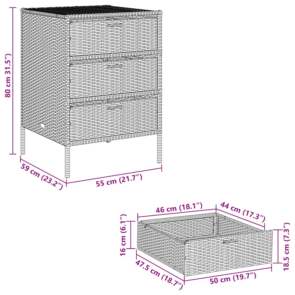 vidaXL Gartenschrank Schwarz 55x59x80 cm Poly Rattan