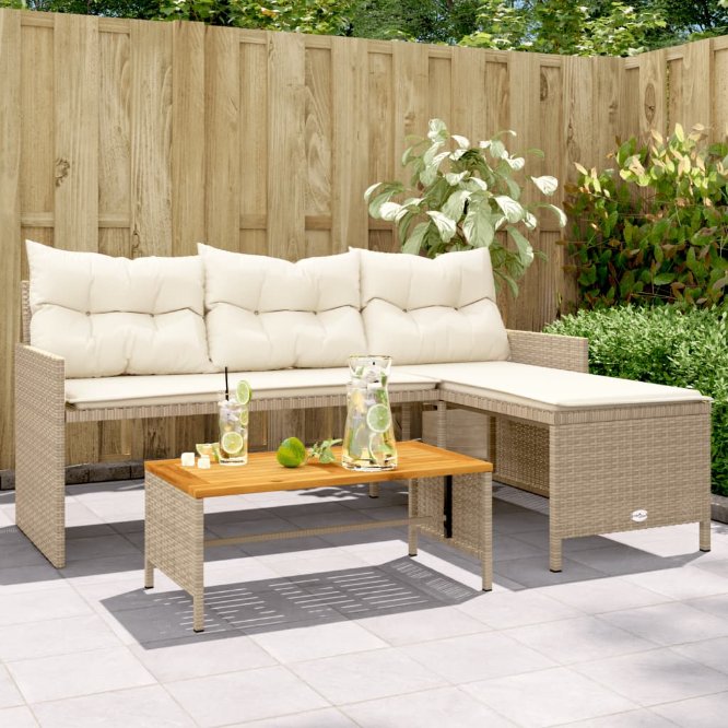 vidaXL Gartensofa in L-Form mit Tisch und Kissen Schwarz Poly Rattan