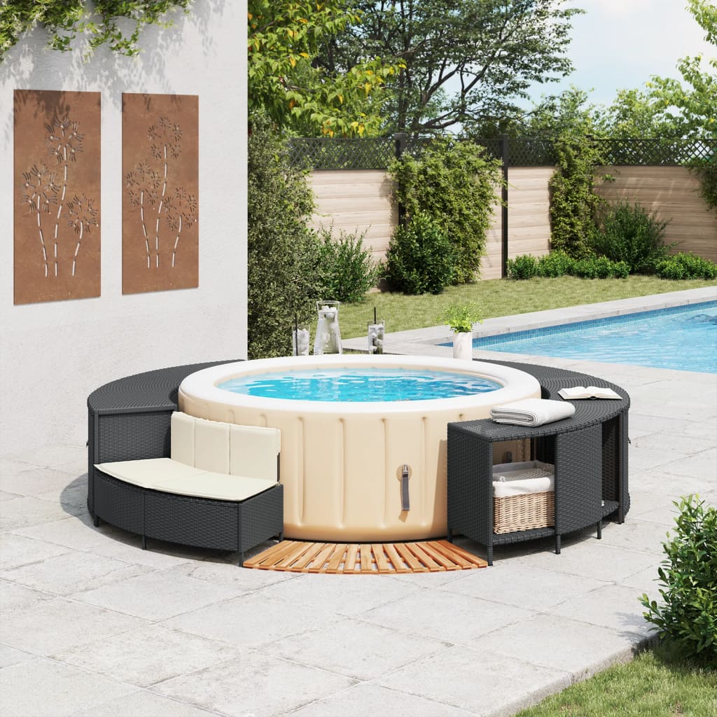vidaXL Whirlpool-Umrandung Schwarz Poly-Rattan und Massivholz Akazie