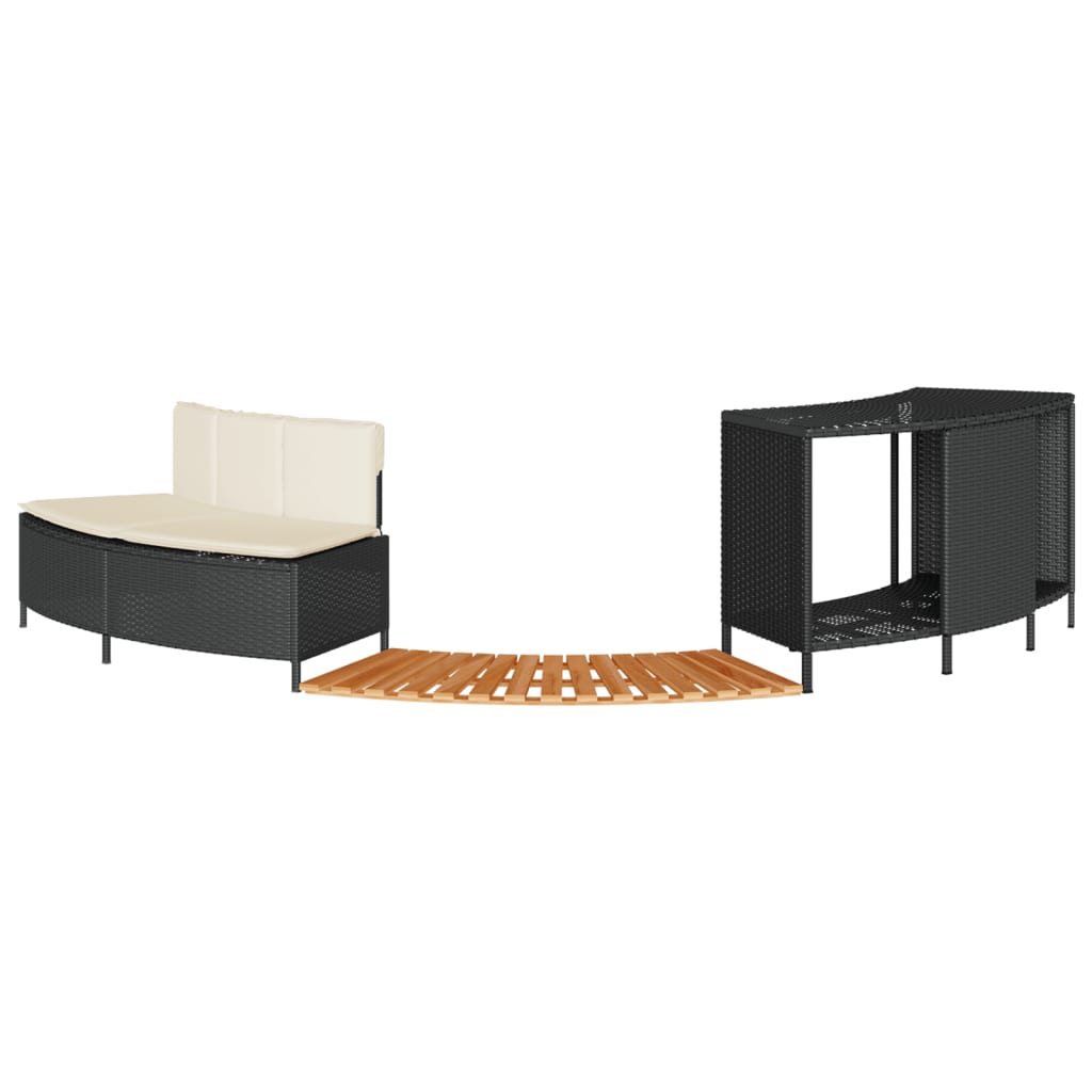 vidaXL Whirlpool-Umrandung Schwarz Poly-Rattan und Massivholz Akazie