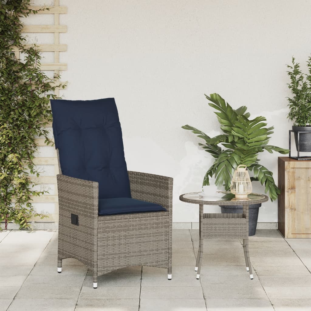 vidaXL Gartensessel Verstellbar mit Kissen Grau Poly Rattan