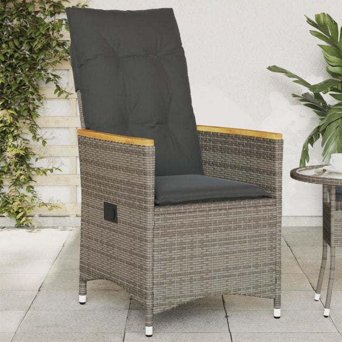 vidaXL Gartensessel Verstellbar mit Kissen Schwarz Poly Rattan