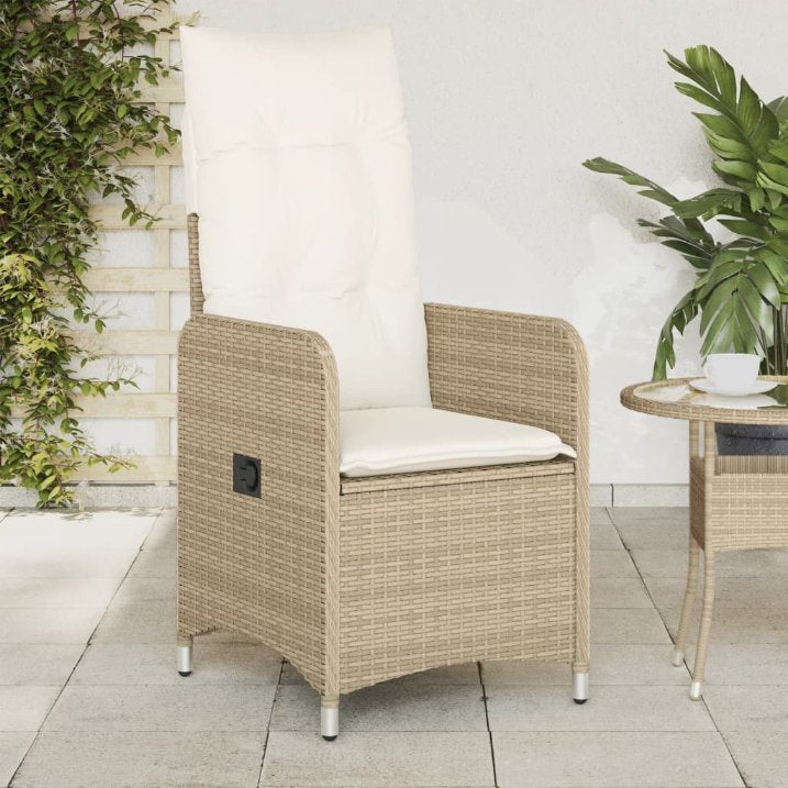 vidaXL Gartensessel Verstellbar mit Kissen Schwarz Poly Rattan