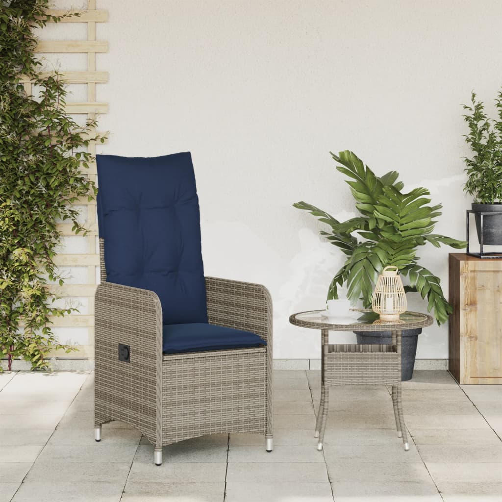 vidaXL Gartensessel Verstellbar mit Kissen Grau Poly Rattan