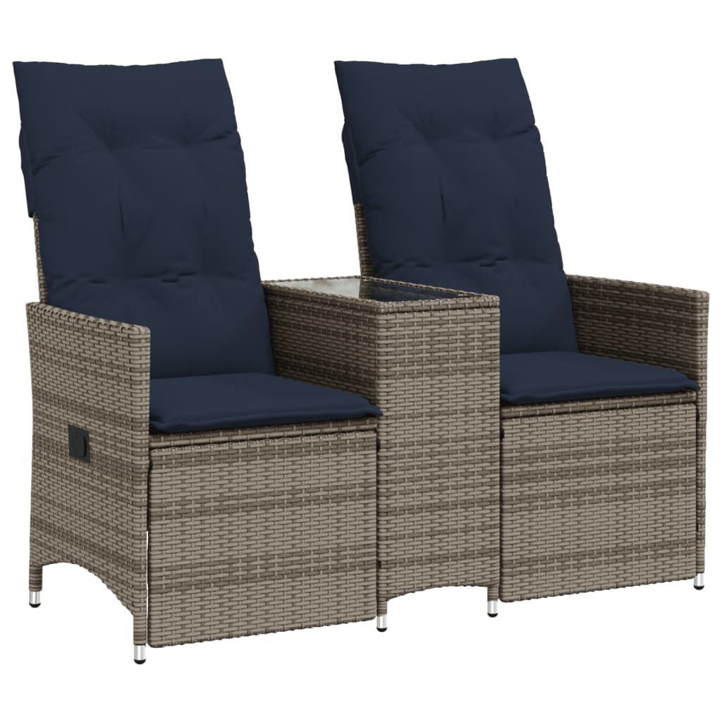 vidaXL Gartensofa Verstellbar 2-Sitzer mit Tisch Grau Poly Rattan
