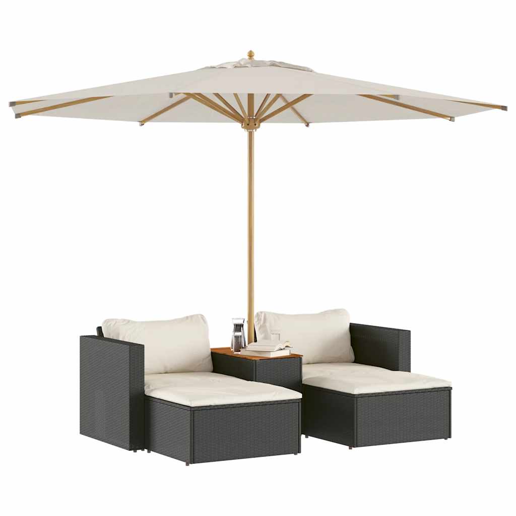 vidaXL 5tlg. Garten-Sofagarnitur mit Kissen Schwarz Poly Rattan Akazie
