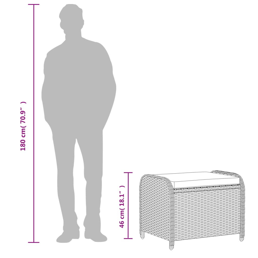 vidaXL Gartenhocker mit Kissen Schwarz 58x46x46 cm Poly Rattan