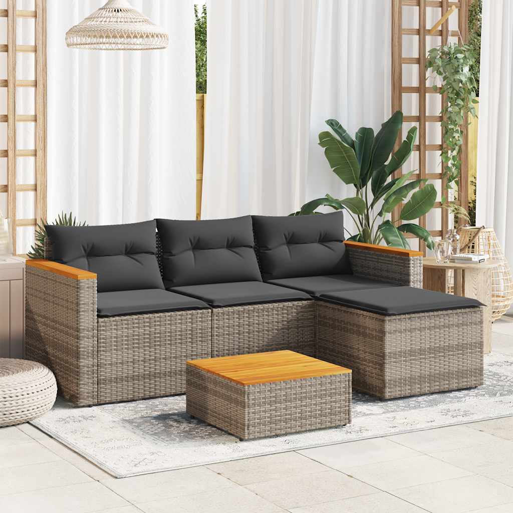 vidaXL 3-tlg. Garten-Sofagarnitur mit Kissen Schwarz Poly Rattan