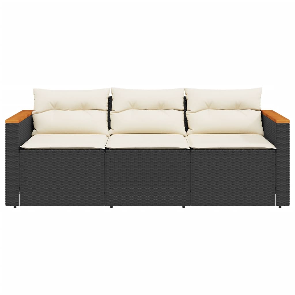 vidaXL Gartensofa mit Kissen 3-Sitzer Schwarz Poly Rattan