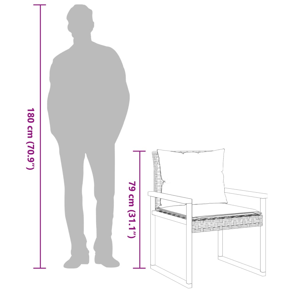 vidaXL 3-tlg. Bistro-Set mit Kissen Schwarz Poly Rattan Akazienholz