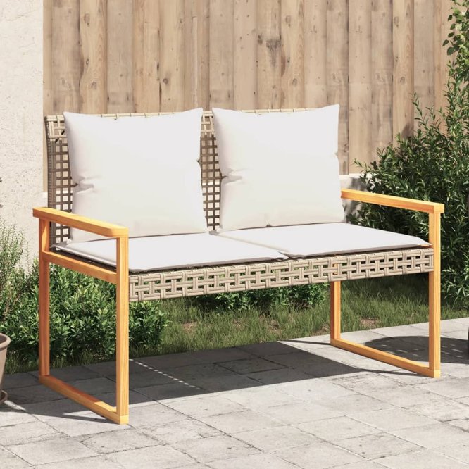 vidaXL Gartenbank mit Kissen Schwarz Poly Rattan Akazienholz