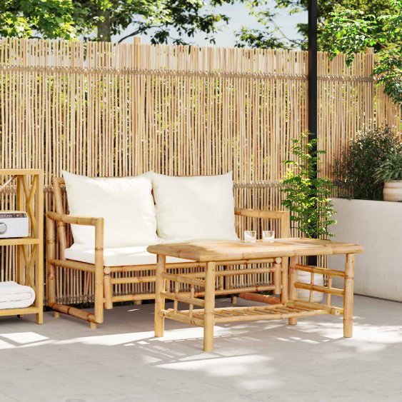 2-tlg. Garten-Lounge-Set mit Dunkelgrauen Kissen Bambus