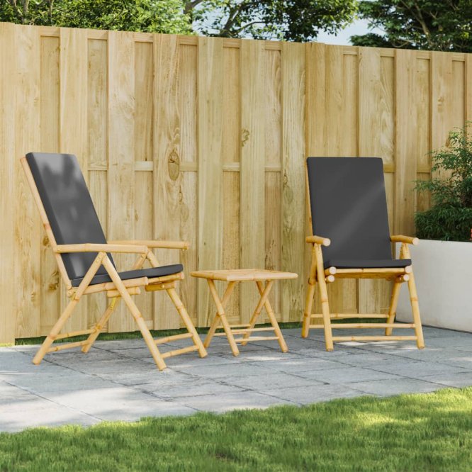 Gartenstühle 4 Stk. Verstellbar Klappbar mit Kissen Bambus