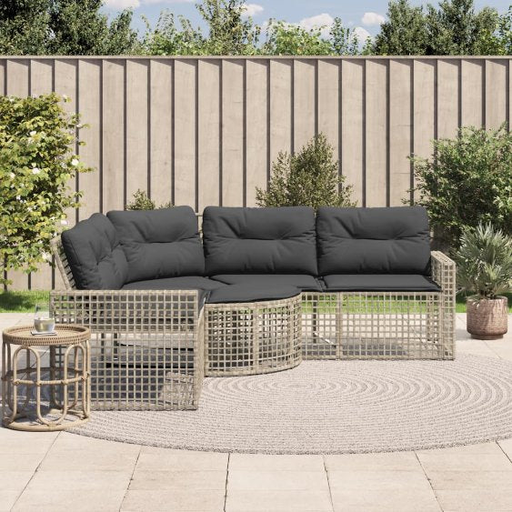 vidaXL Gartensofa in L-Form mit Kissen und Fußbank Schwarz Poly Rattan