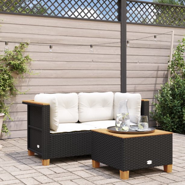 vidaXL Garten-Ecksofa mit Kissen Schwarz Poly Rattan