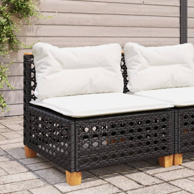 vidaXL Garten-Ecksofa mit Kissen Schwarz Poly Rattan