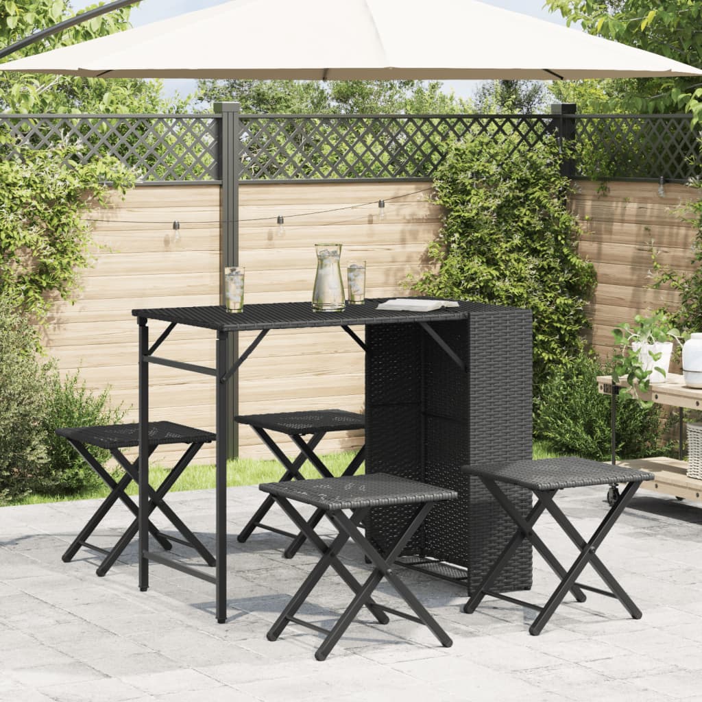 vidaXL 5-tlg. Garten-Essgruppe Faltbar Schwarz Poly Rattan
