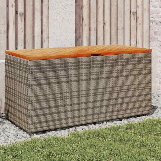 vidaXL Gartentruhe Schwarz 110x50x54 cm Poly Rattan Akazienholz