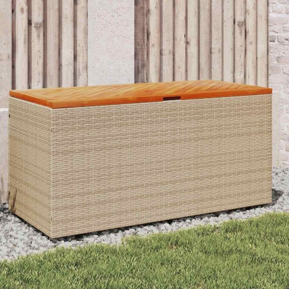 vidaXL Gartentruhe Schwarz 110x50x54 cm Poly Rattan Akazienholz