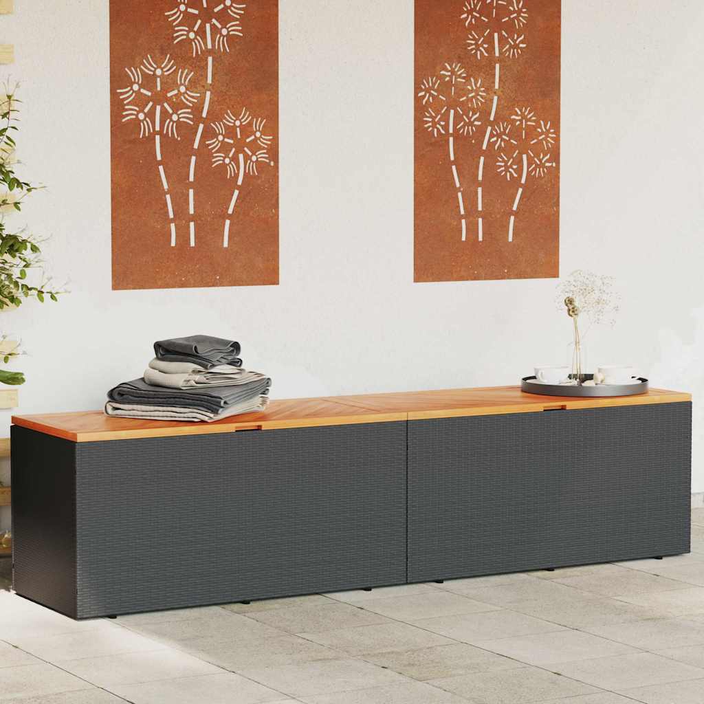 vidaXL Gartentruhe Schwarz 110x50x54 cm Poly Rattan Akazienholz