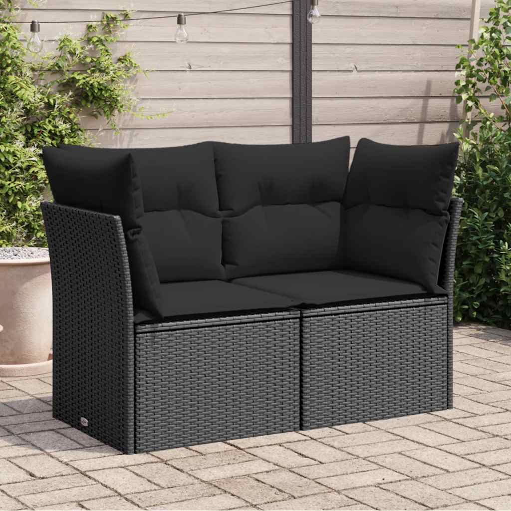 vidaXL Gartensofa ohne Armlehnen mit Kissen Schwarz Poly Rattan