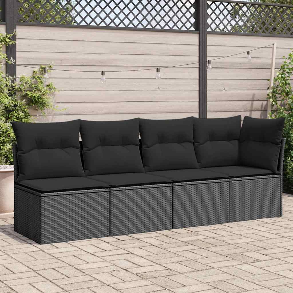 vidaXL Gartensofa ohne Armlehnen mit Kissen Schwarz Poly Rattan