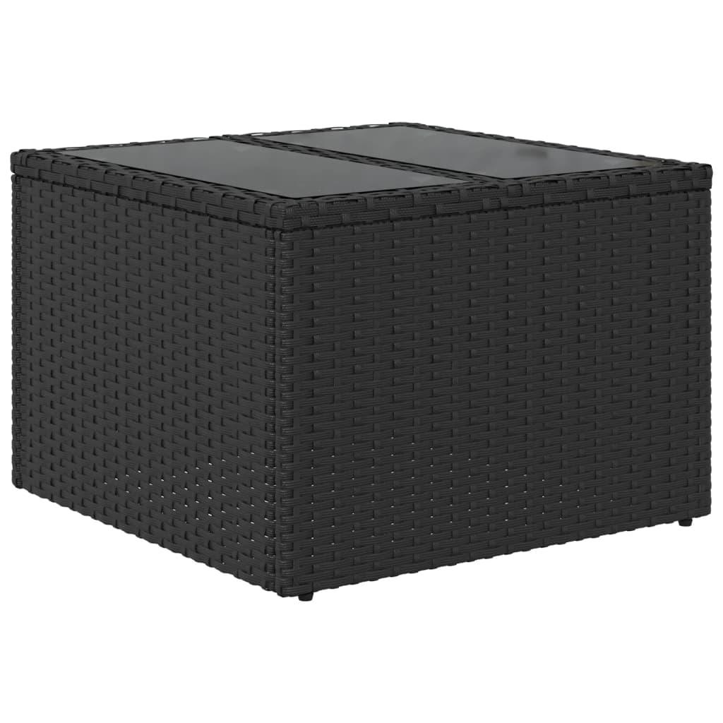 vidaXL Gartentisch mit Glasplatte Schwarz 55 x 55 x 37 cm Poly Rattan