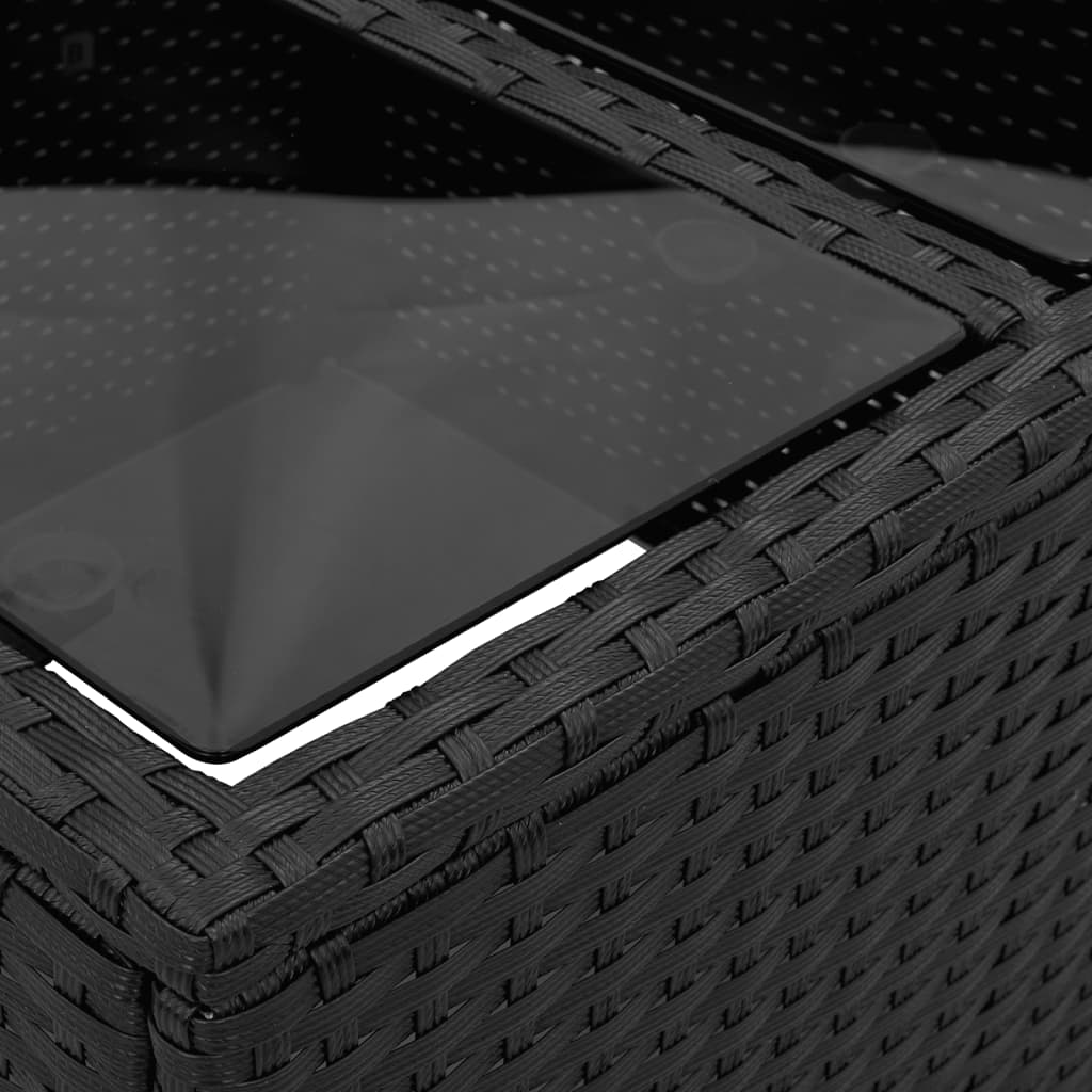 vidaXL Gartentisch mit Glasplatte Schwarz 55 x 55 x 37 cm Poly Rattan