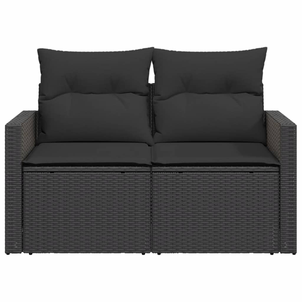 vidaXL Gartensofa mit Kissen 2-Sitzer Schwarz Poly Rattan