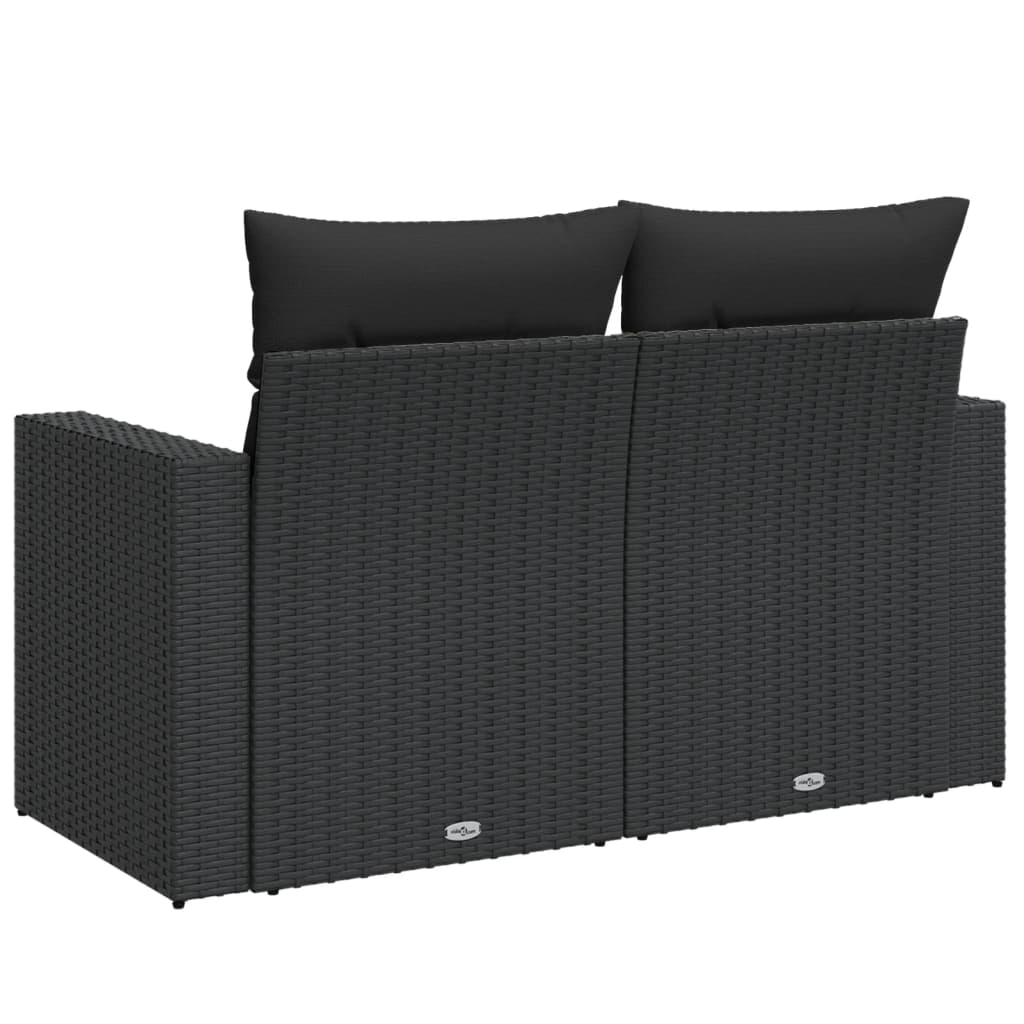 vidaXL Gartensofa mit Kissen 2-Sitzer Schwarz Poly Rattan